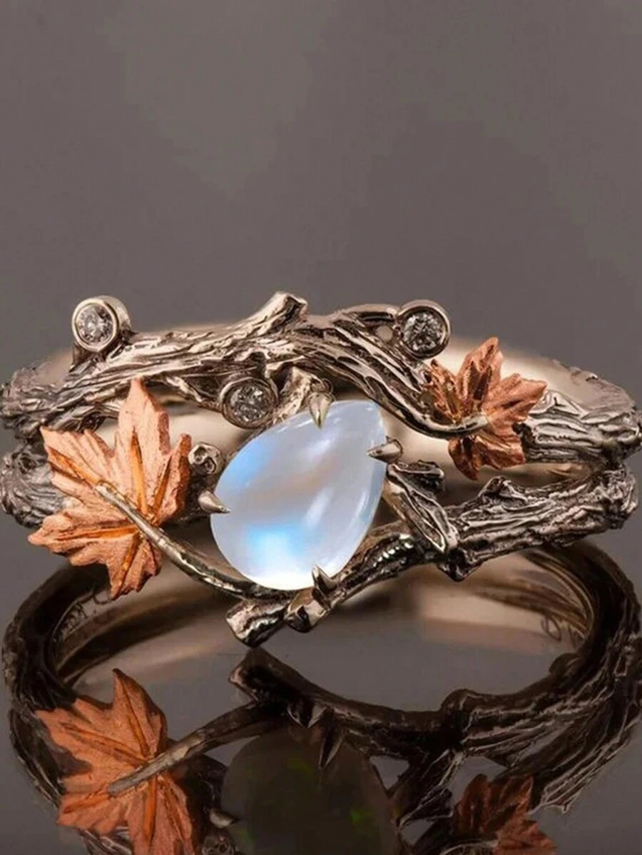 1 PC Niche Vintage Design Tree Branch Maple Leaf Double Layer Ring Ladies Light Luxury Holiday Party Jewelry Gifts - Ring - View 1