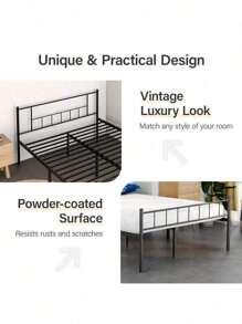 Estructura de cama de plataforma de metal, base de colchón de acero resistente, listones metálicos sin ruido