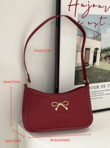 Túi đựng đồ trang điểm đeo vai thời trang giản dị cho nữ PU màu đen trơn, cà phê, kaki nơ kim loại - Màu Đỏ Sâu - Xem 9