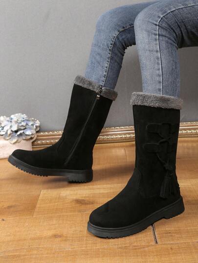 New Arrival Winter Plush Lining Round Toe Side Zipper Non-Slip Warm Snow Boots For Women, Outdoor Sports European And American Style