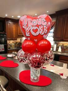 9pcs/Set Valentine's Day Decoration Balloons - Adorable Lip/Mouth/17" Heart "I Love You" Foil Balloons, 12" Red Glitter Latex Balloons, 10" Red Latex Balloons, Suitable For Valentine's Day, Family Day, Engagement, Proposal, Romantic Decor - Multicolor - View 4