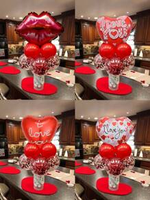 9pcs/Set Valentine's Day Decoration Balloons - Adorable Lip/Mouth/17" Heart "I Love You" Foil Balloons, 12" Red Glitter Latex Balloons, 10" Red Latex Balloons, Suitable For Valentine's Day, Family Day, Engagement, Proposal, Romantic Decor - Multicolor - View 1