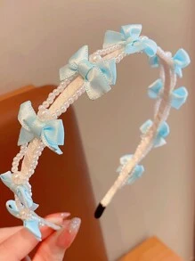 1件装奢华仿珍珠发箍，温柔仿珍珠蝴蝶结发箍，甜美法式发箍，高顶骷髅头设计，百搭头饰，发箍，母亲节/情人节礼物发饰发带 - 藍色 - 查看 21