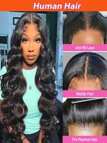 180% 密度 4x4 波浪蕾丝前假发 真人发丝 预拔透明前部无胶假发 真人发丝 含婴儿发 自然发际线 女士假发 万圣节服装 - SNatural - 查看 6