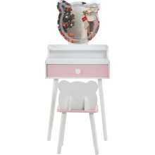 Karl Home 2 In 1 Kids Vanity Set With Lighted Mirror, Bear-Shaped Pretend Play Makeup Dressing Table With Large Drawer & Storage Shelf, Toddler Vanity Table & Chair Set For Little Girls, Pink Gifts