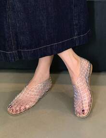 Blue Mesh Ballet Flats Shoes For Women Dressy Comfortable Jelly Ballerina Flats For Women HollowJelly Flats Clear Jelly Sandals For Women - 白色 - 查看 2