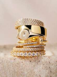 1枚纯银镶钻戒指，闪亮夺目，男女皆宜，可搭配日常服饰或派对配饰，高品质戒指，精致珠宝礼品。 - 滿圈雙排鑽 - 查看 3