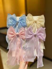 4pcs Cute & Fashionable Hair Clips, Large Colorful Polyester Bow Hair Clips, Stylish Hair Accessories, Girls Hair Decorations - Multicolor - View 7