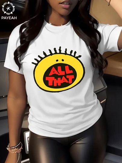 Payeah 1Pcs Yellow Cartoon Letters 100% Cotton Short-Sleeved T-Shirt 220g