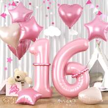 1 Set 40 Inch Pearl Pink & 18 Inch Stars & Hearts Aluminum Foil Number Balloons, Baby Shower, Birthday Party Decoration, Background