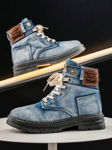 Sneakers alte da uomo a taglie grandi, con suola spessa, denim, di nuova moda, resistenti all'usura, adatte per tutto l'anno, in particolare per la primavera