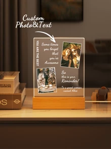 Customized Photo Collage LED Night Light, Acrylic Photo & Text Customized Night Lamp, Personalized Photo Lamp, Customized Photo Collage LED Light, Couple Photo Frame, Personalized Photo Collage Gift, Bedroom Night Light - Large Rectangular Cube - 2 Pictures - View 7