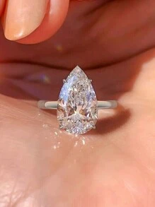 1 件 925 纯银 1ct-4ct 梨形切割大方晶锆石女士水滴形结婚戒指订婚新娘派对戒指，精美珠宝礼物 - 銀色 - 查看 3