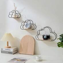 Creative Cloud Iron Shelving Wall Shelf Wooden Clapboard Nordic Style Decoration Children Room Decoration Display Stand