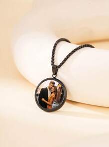 Customizable Photo Print Necklace, Geometric Circle Shape Can Be Engraved With Photos, Pendant Necklace For Mother's Day, Couples