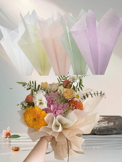 40pcs/Pack Small Disposable Milk Rose Flower Bouquet Wrapping Paper, Floral Arrangement Packaging Material, Elegant & Minimalist Flower Lining