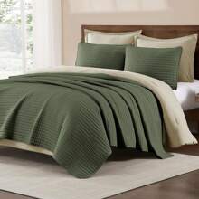 3 Pieces Lightweight Soft Quilts Sets For All Seasons, Quilt Bedding Set Bedspread Coverlet Suitable For Bed, Couch, Quilt Blanket - Màu xanh Ô liu - Xem 4