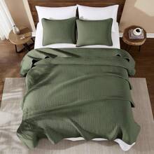 3 Pieces Lightweight Soft Quilts Sets For All Seasons, Quilt Bedding Set Bedspread Coverlet Suitable For Bed, Couch, Quilt Blanket - Màu xanh Ô liu - Xem 3