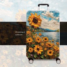 1pc Oil Painting Sunflower Print Pattern Series, Thickened Suitcase Protector, Thickened Suitcase Accessories, Suitable For Business, Business Trip, Vacation, Travel, Luggage Drop-Off, Back To School, Add Color To Your Suitcase. Suitable For 20-28 Inch Boxes. Toiletry Bag Wash Bag Toiletry Travel Bag Makeup Storage Beach Beach Bag Holiday Essentials School Supplies Travel Essentials Ladies For College Dorm Bathroom Bag For School School Accessories School Stuff - Multicolor - View 7