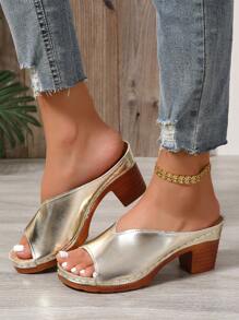 Dép xỏ ngón đế dày cho nữ, màu đen hở mũi mùa hè mới về, trang phục ngoài trời màu vàng cho nữ, dép xỏ ngón đế xuồng, dép xỏ ngón đế xuồng thông thường - Vàng - Xem 4