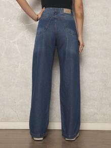 Women's Wide Leg High Waist Straight Leg Flare Jeans Elegant 100% Denim - 中藍色 - 查看 3