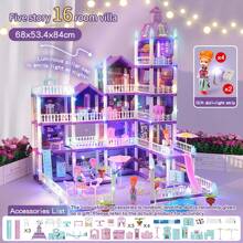 Juego de muñecas de bricolaje con casa de muñecas, incluye muñeca y muebles, regalo de casa de muñecas de princesa, con característica que brilla en la oscuridad (requiere suficiente absorción de luz), (tira de iluminación gratis, muñeca gratis) - Morado - Ver 19