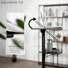 24 Inch Height Adjustable Multi-Purpose Rolling Podium Lectern White CART-V03W With Storage Tray Laptop Workstation Desk - White1 - View 7