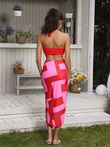 Damen sexy Blume Muster Bodycon Strandkleid mit Spaghettiträgern, Badeanzug