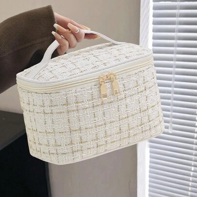 1pc Large Capacity Waterproof Cosmetic Bag, Suitable For Travel And Organizing Cosmetics And Brushes, Toiletry Bag, Makeup Bag For Travel, Dorm Essentials, Back To School, Women And Girl Students, Handheld With Zipper Closure, Fit For Lipsticks, Brushes, Phones, Coins, Home, Travel And School Use, Makeup Organizer Makeup Case Summer Travel, Vacation Home Bathroom Decor Holiday Makeup Organizer Bathroom Accessories