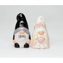 Kevinsgiftshoppe Ceramic Gnome Bride And Groom Salt And Pepper Shakers  Gnome Collector Gift - Black and White - View 2