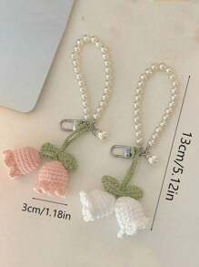 1 pièce Porte-clés mode bohème, pendentif fait à la main en fleur tressée pour sac à dos/cartable/sac à main, porte-clés fait main en fleur tricotée, bracelet décoré de perles / porte-clés / porte-clés, crochet fleur bibelot cadeaux pour femmes, bracelet en fleur au crochet porte-clés tressage sac à main sac à dos accessoire de clé de voiture tour de cou téléphone femme cadeau