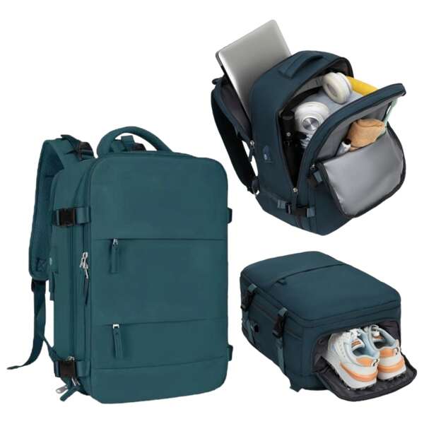 Mochila de viagem para cabine de avião 45x36x20 para Vueling, Ryanair | Bagagem de mão impermeável e espaçosa com compartimento para sapatos | Mochila multifuncional antifurto para viagens e Es (2210-001)