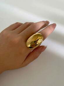 Monlansher 1枚女士不锈钢戒指，夸张金属设计，表面光滑，不褪色，时尚简约个性日常佩戴戒指 - 橢圓光面戒指 - 查看 10