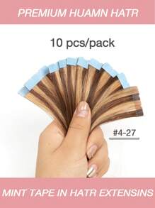 10pcs Mini Tape-In Human Hair Extensions Straight Natural Look Thin Hair Water Proof Skin Weft Tape In Hair Extensions 3x0.8cm Salon Quality Daily Volume Boost For Women Easy Application, Perfect For All Hair Types For Halloween And Christmas Parties Dinners Daily Life Travel Etc Suitable For Beginners - S4/27 - 查看 2