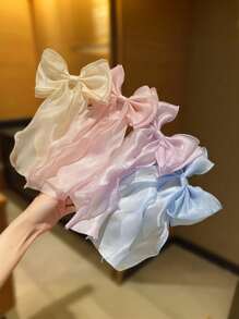 4pcs Cute & Fashionable Hair Clips, Large Colorful Polyester Bow Hair Clips, Stylish Hair Accessories, Girls Hair Decorations - Multicolor - View 3