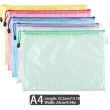 5pcs Zipper A4 Clear Grid PVC Plastic Document Bag, Student Test Paper File Folder, Office Supplies