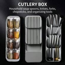 Kitchen Drawer Cutlery Storage Tray Knife Holder Spoon Forks Tableware Organizer Container For Spice Bottles Knives Block Rack - Army Green - View 2