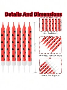 6 件红色瓢虫波尔卡圆点生日派对周年蛋糕装饰蜡烛 - 紅色 - 查看 6