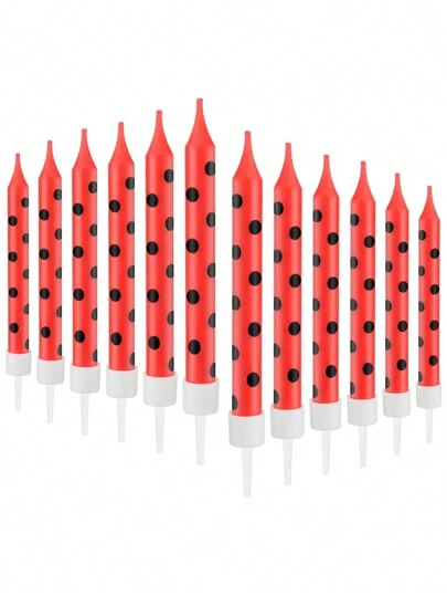 6支红色瓢虫波点生日派对周年纪念蛋糕装饰蜡烛