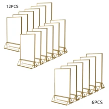 12pcs/6pcs/3pcs Acrylic Transparent Menu Card Holder, Gold Framed Table Number Sign, Double-Sided Gold Photo Display Frames, Suitable For - Wedding, Rehearsal Dinner, Engagement Party, Anniversary, Birthday, Bridal Shower, Coming Of Age Ceremony, Corporate Party Or Any Special Occasion! - 彩色 - 查看 2