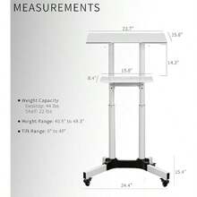 24 Inch Height Adjustable Multi-Purpose Rolling Podium Lectern White CART-V03W With Storage Tray Laptop Workstation Desk - White1 - View 3