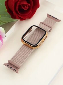 حزام ساعة أبل متوافق مع الرجال والنساء، رياضي ناعم وقابل للتنفس، سوار نايلون لاصق ذاتي، مع غطاء ساعة مقاوم للسقوط والخدش من البلاستيك المطفأ والزجاج المقسى المتكامل، متوافق مع ساعة أبل 40/41/42/44/45/46/49 مم، حزام قابل للاستبدال متوافق مع سلسلة ساعة أبل أولترا/11/10/9/8/7/6/5/4/SE، حزام قابل للغسيل وغطاء حساس للمس