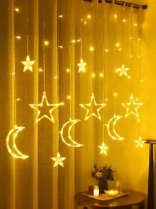 Maan- en sterlichtsnoer, waterdichte, kunststof wandkrans met 8 knipperstanden, warme lichtsnoeren, ideaal voor buiten, terras, tuin, bruiloft, feest, nieuwjaar, kerstmis, Moederdagdecoratie