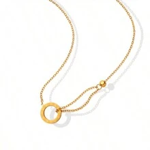 18K Titanium Steel Necklace Korean Style Fashion Cold Style Roman Letters Ring Simple Steel Beads - 金色 - 查看 10