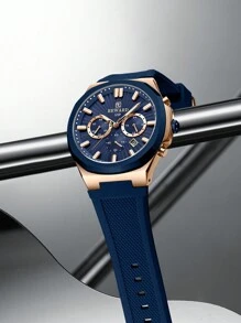 REWARD Men's Quartz Watch Business Fashion Style Timing Calendar Luminous Hands Multi-Functional Men Wristwatch High Quality Gift Classic Design Silicone Watch Band - Navy Blue - View 2