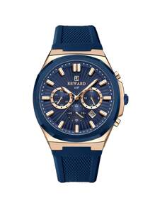 REWARD Men's Quartz Watch Business Fashion Style Timing Calendar Luminous Hands Multi-Functional Men Wristwatch High Quality Gift Classic Design Silicone Watch Band - Navy Blue - View 4