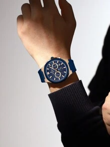 REWARD Men's Quartz Watch Business Fashion Style Timing Calendar Luminous Hands Multi-Functional Men Wristwatch High Quality Gift Classic Design Silicone Watch Band - Navy Blue - View 7