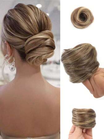 2 英寸合成发髻，合成丝直环发髻，合成接发，发髻发片，适合所有女性日常使用，佩戴方便！