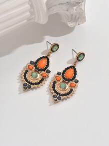 Fashionable Retro Boho Water Drop Shaped Rhinestone Dangle Earrings For Women - Multicolor - View 5