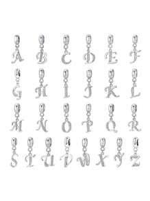1pc 925 Sterling Silver A-Z Letter Cubic Zirconia Pendant Bead, Suitable For Women Bracelet, Bangle DIY Jewelry Making Gift, Exquisite Women Jewelry